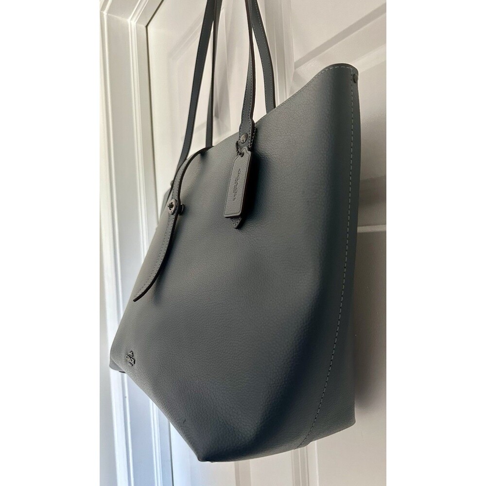 COACH Market Tote Bag Denim Blue W/ Tan Leather Int w/ Silver Hardware #58849 - Picture 4 of 14